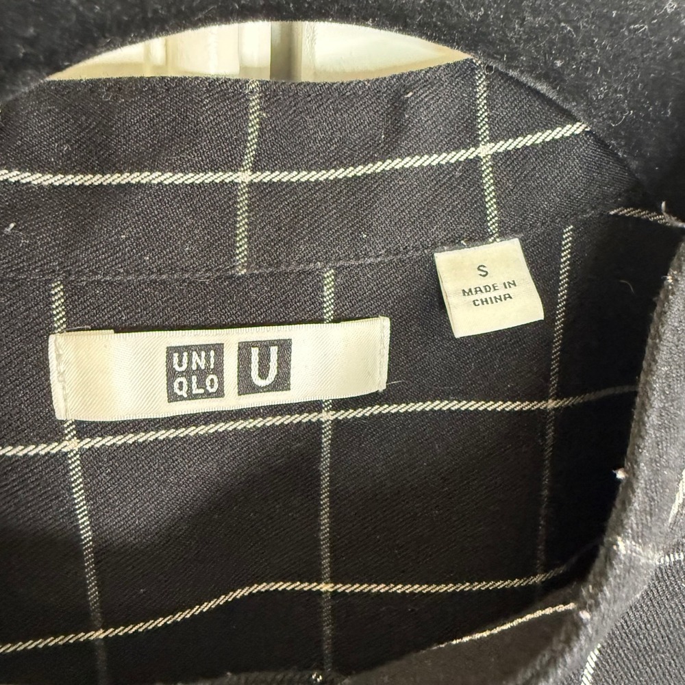 Uniqlo U Band Collar Shirt Mens Small Black Windowpane Check Oversized Lemaire - Picture 7 of 9